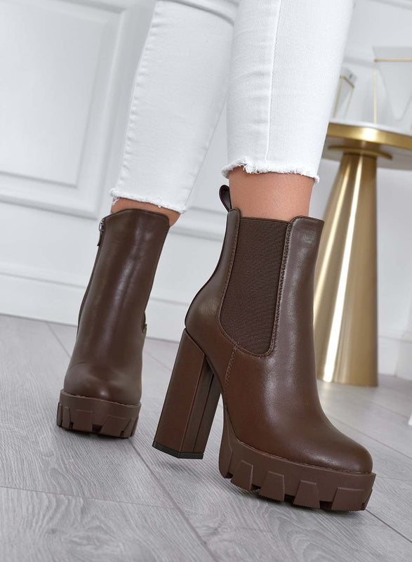 TERRY - Bottines marron avec élastique latéral