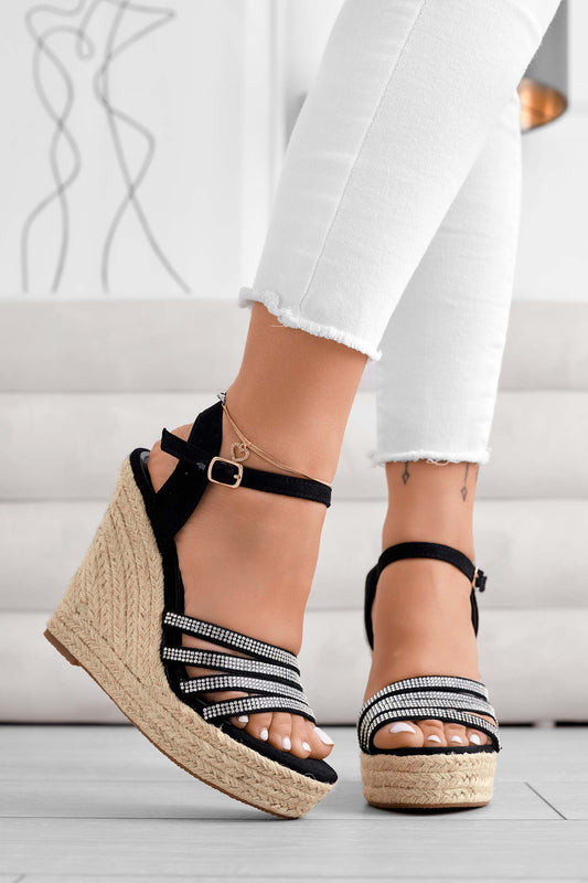 SANTA FE - Sandales espadrilles noires à bandes bijoux