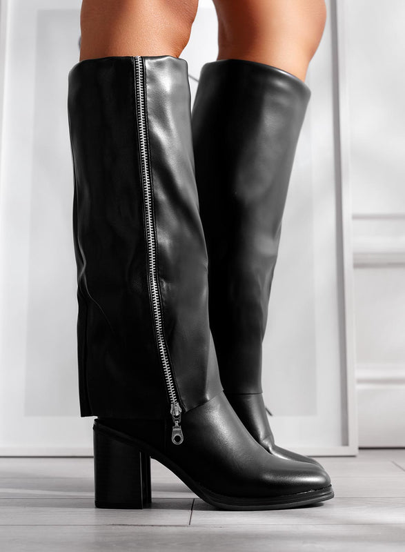 RITA - Bottines noires avec talon et zip confortables