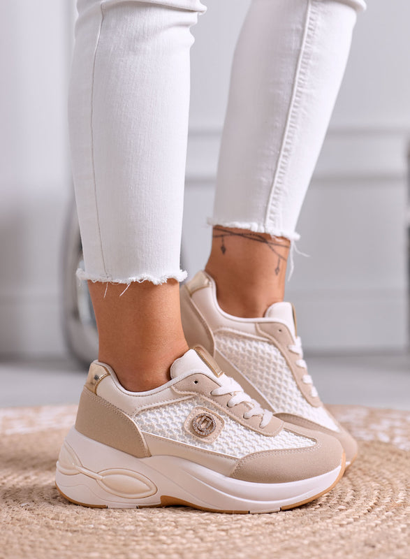 CLIO - Sneakers Beige Platform con Inserti in rete