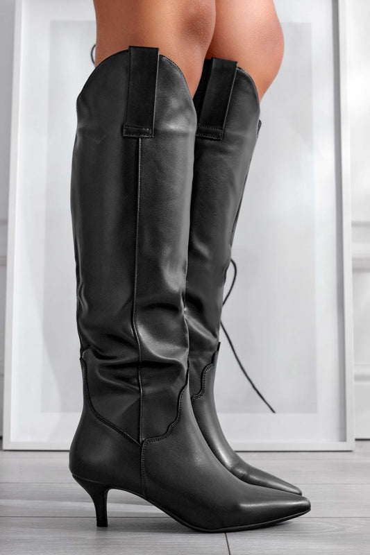 Bottes noires en similicuir avec petit talon aiguille