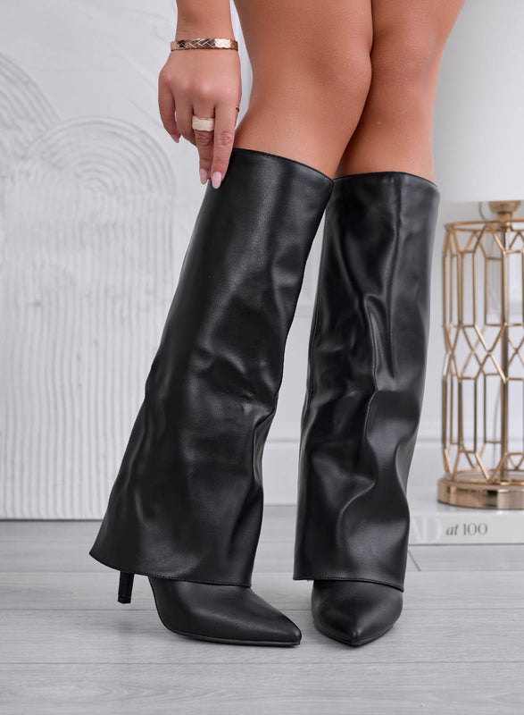 TONYA - Bottes noires Alexoo avec revers et talon aiguille