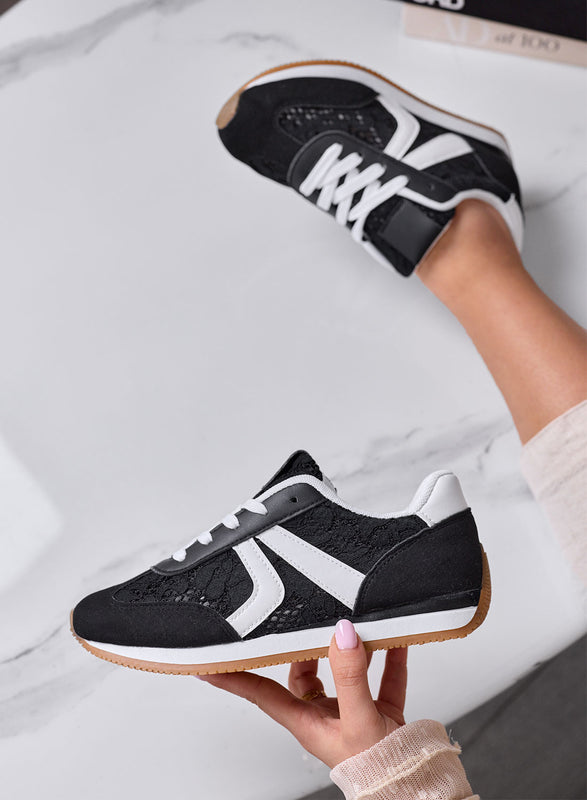 GIULIANA - Baskets noires avec dentelle et empiècements blancs