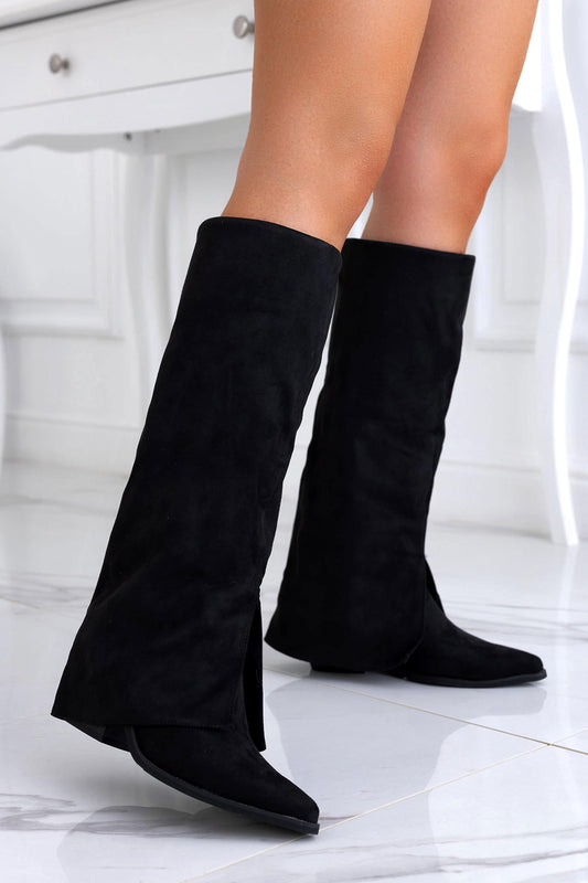 TRIXTY - Bottes en daim noir avec revers