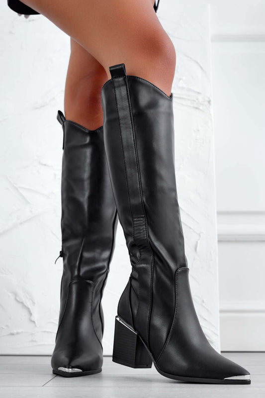 Bottes camperos noires avec talon en faux bois