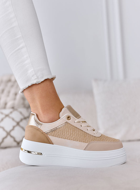 SONIA - Mud sneakers with gold laminated fabric inserts