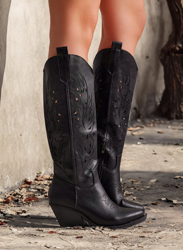 RAQUEL - Bottes camperos noires ajourées