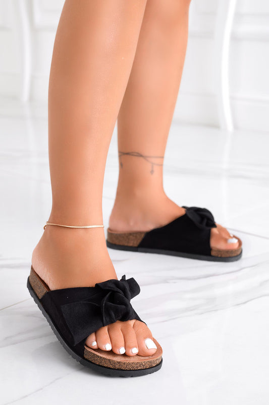 LIBERA - Sandales pantoufles noires avec nœud