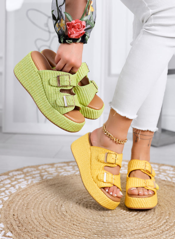 GINA - Yellow sandals Platform slippers with double buckle