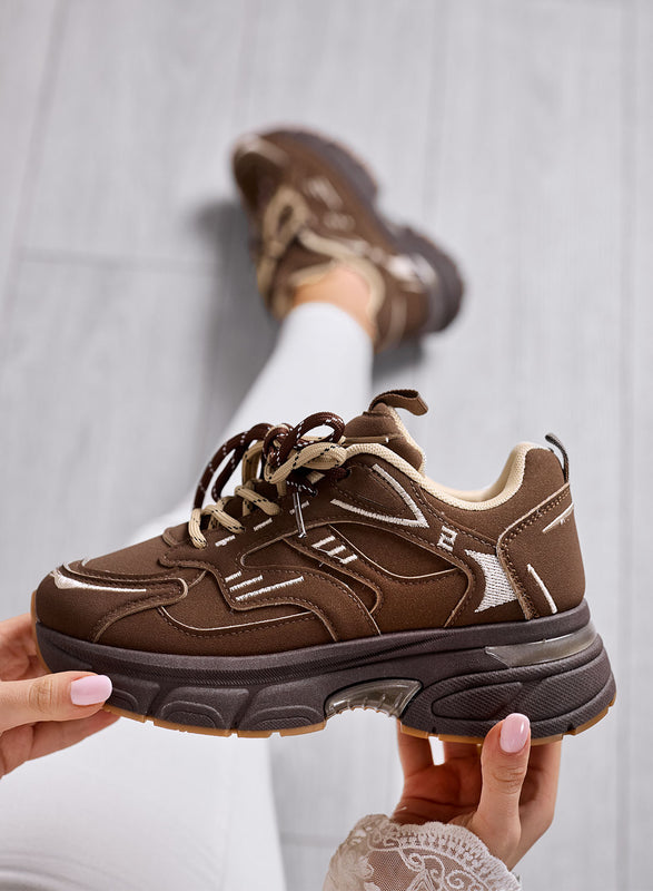 GIORGIA - Baskets Marron Chunky à Semelle Épaisse et Lacets Bicolores