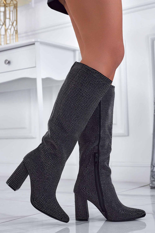 RAYLEE - Bottes bijoux noires avec strass et talon confortable