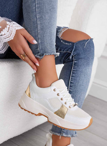 Baskets Alexoo blanches perforées avec inserts dorés