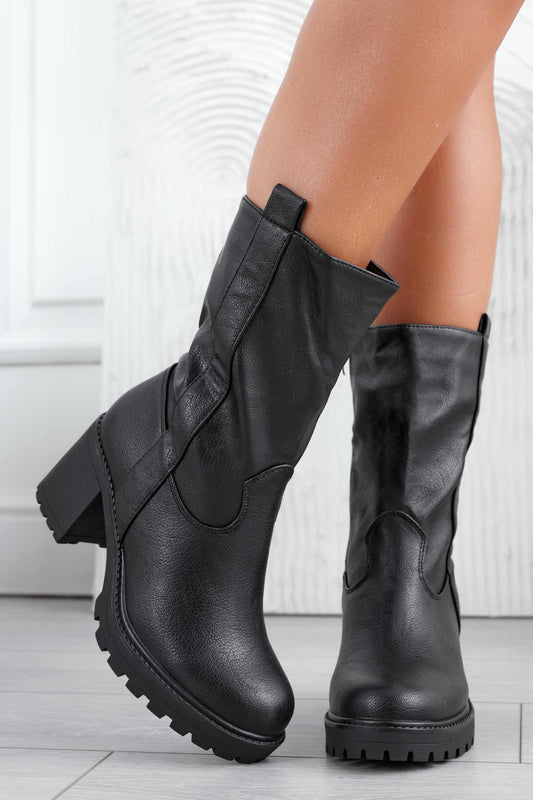 JORDY - Bottines noires en simili cuir à talons confortables