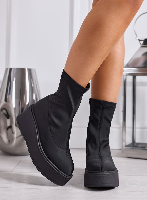 GISELLA - Stivaletti Donna Neri in tessuto elastico con Zeppa