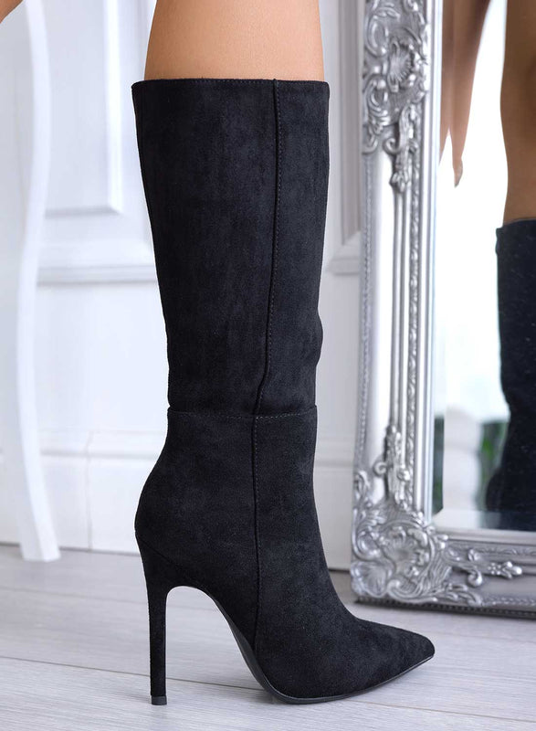 ALFIE - Black suede boots with high stiletto heel