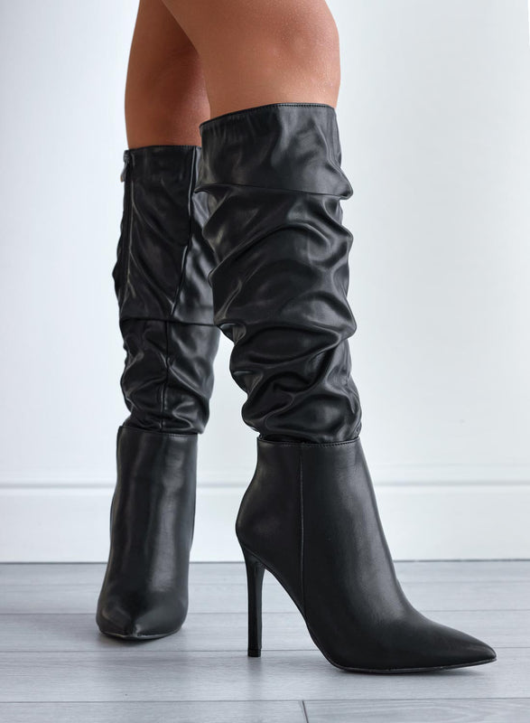 MARSHA - Bottes en similicuir noir et talon aiguille