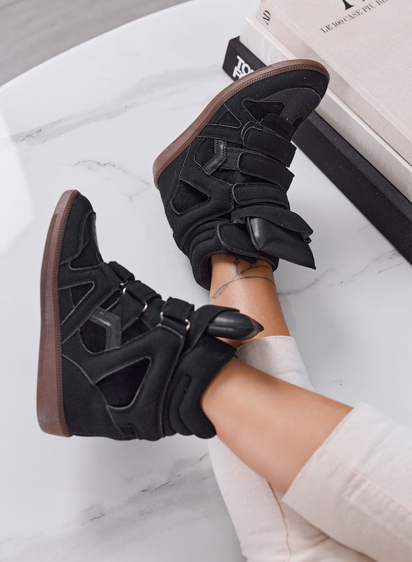 JANNY - Sneakers Alte Donna Nere con Zeppa Interna e Strappi