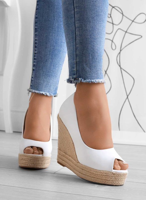 CLEO - Espadrilles compensées blanches en simili cuir