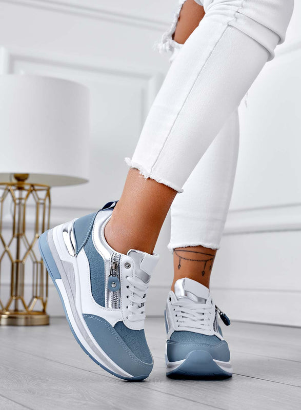 VALENTINA - Baskets blanches avec empiècements jeans bleus