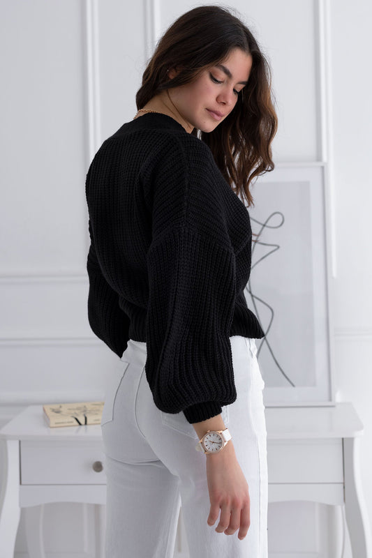 Pull-over croisé noir avec dentelle