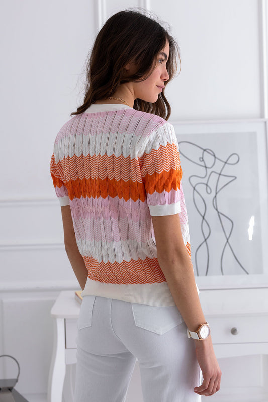 Maglia multicolor mezza maniche a zig zag