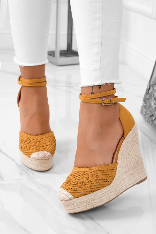 RORY - Espadrilles jaunes avec talon en corde et broderie