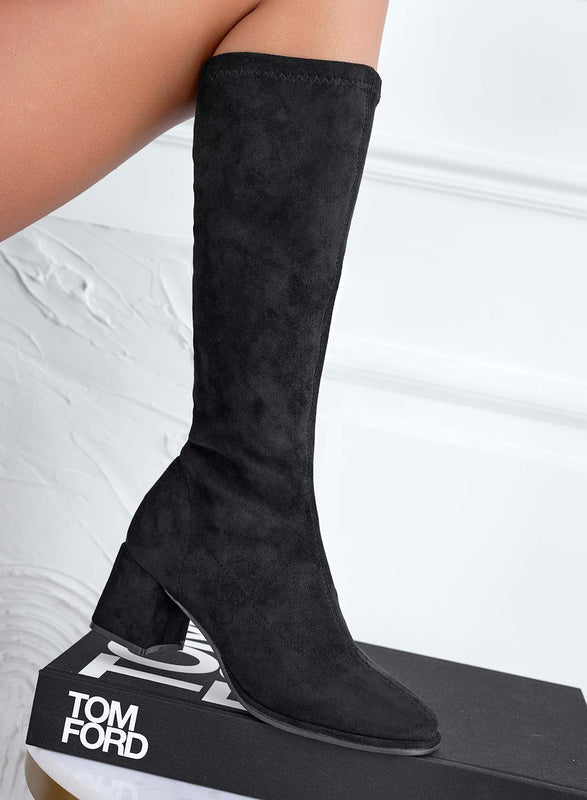 Black suede ankle boots with comfortable heel