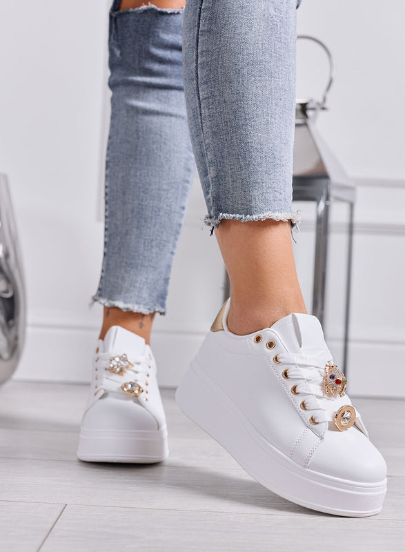 GIULY - Sneakers Donna bianche platform e Charms Gioiello