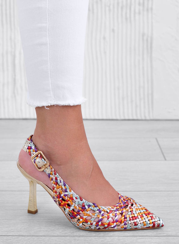 PERRY - Escarpin slingback multicolore à talon haut doré