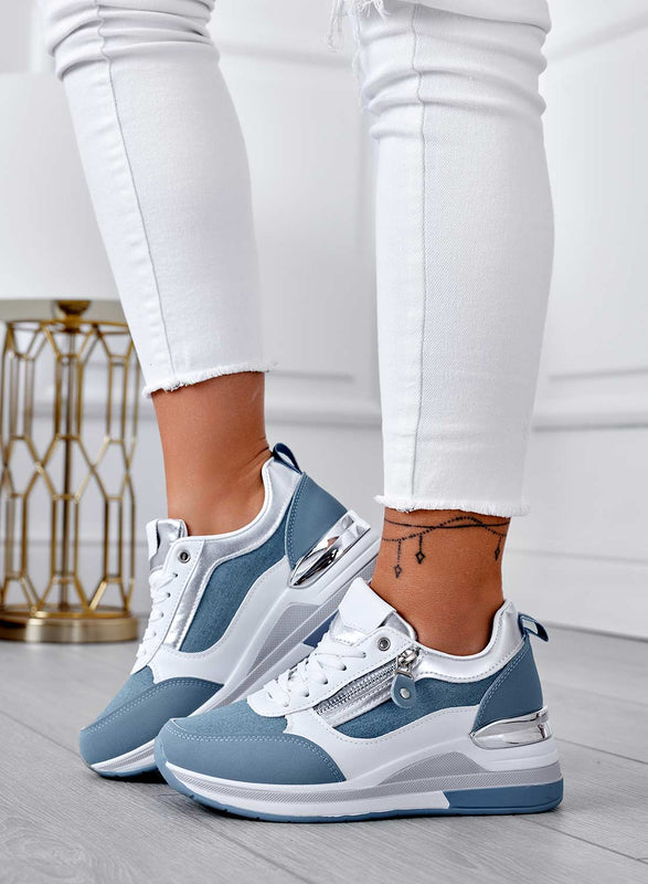 Sneakers bianche con inserti blu jeans
