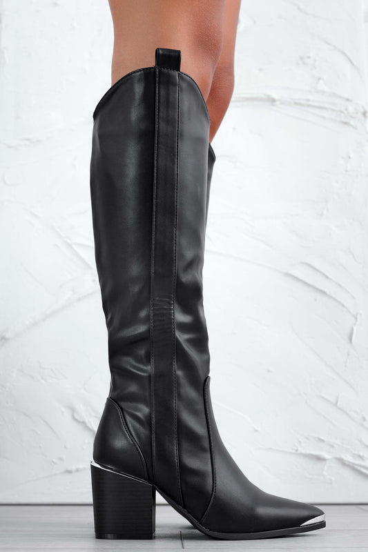 Bottes camperos noires avec talon en faux bois