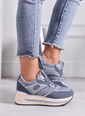VALENTINA - Sneakers Blu con Inserti in tessuto Tweed