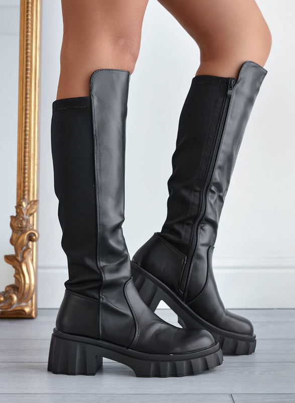 WOODY - Bottines noires en tissu élastique à l'arrière