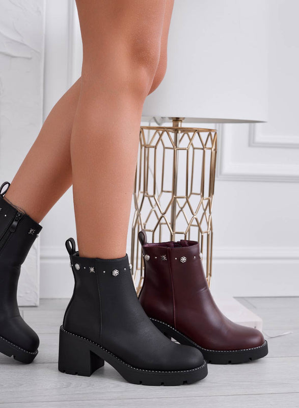 ALBERTA - Bottines noires avec talon confortable et clous