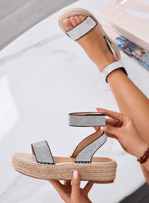 VEGAS - Sandales espadrilles noires bijou Alexoo