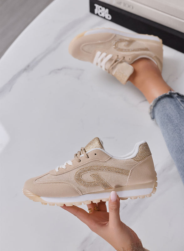 HONEY - Sneakers Donna beige Scamosciate con glitter oro