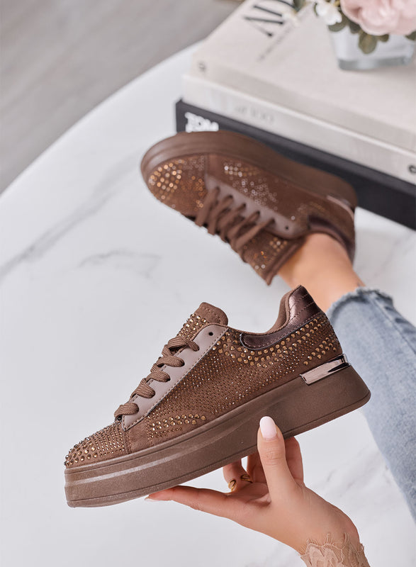 ORNELLA - Sneakers Donna marroni con Strass e Suola Platform