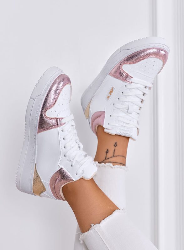 ENRICA - Sneakers Bianche con Dettagli Rosa Metallizzato e Suola Platform