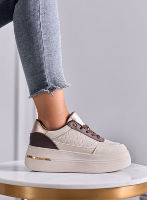 NORMA - Sneakers beige Platform con Inserti Intrecciati