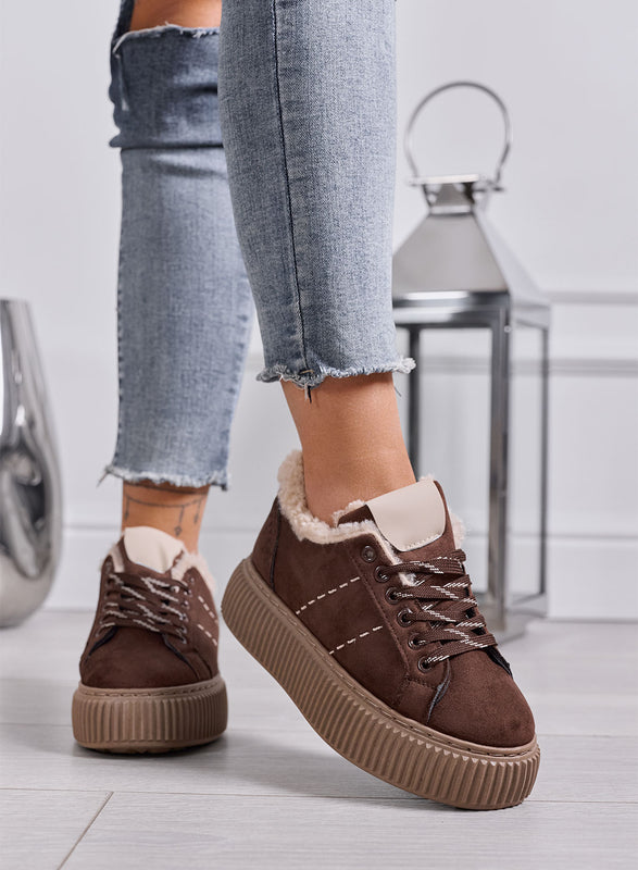 LUANA - Sneakers Donna marroni con Pelliccia Interna e Suola Platform