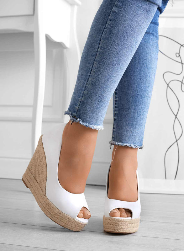 CLEO - Espadrilles compensées blanches en simili cuir