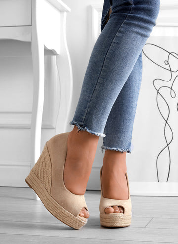 CLEO - Espadrilles compensées en daim beige