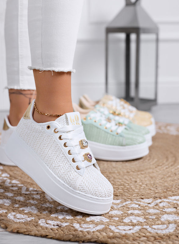 MARISA - White platform sneakers with jewel embellishment