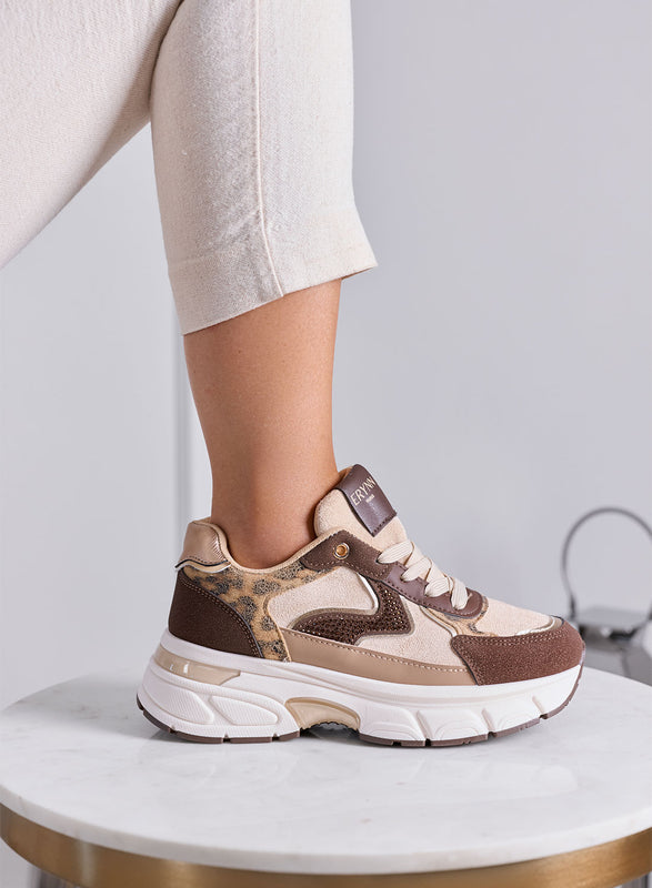FRIDA - Sneakers Chunky Donna Beige e Marroni con Dettagli Animalier