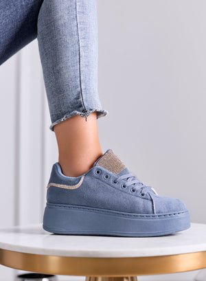 TOSCA - Sneakers Blu in Camoscio con Linguetta in Strass oro