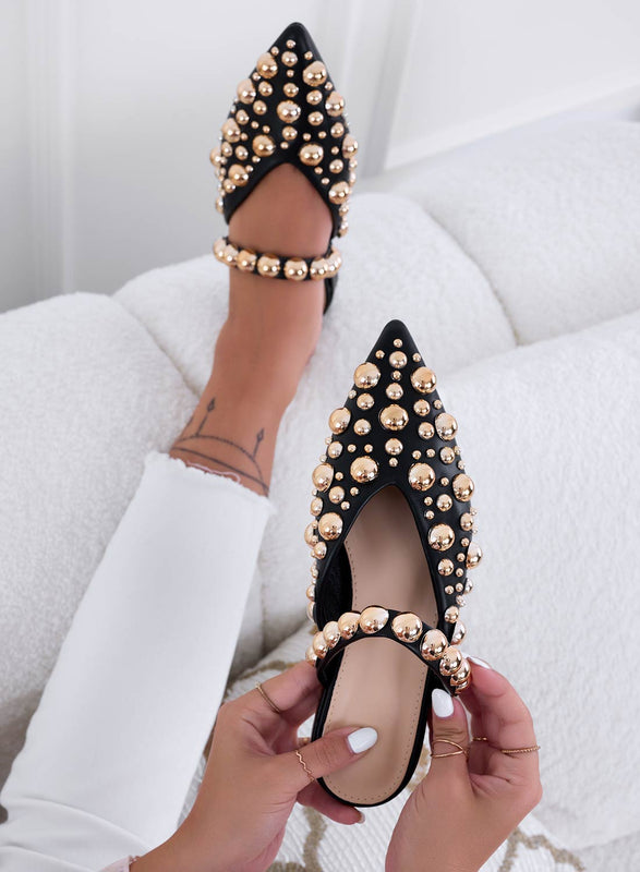 WILDA - Ballerines mules noires à bout pointu et studs boules