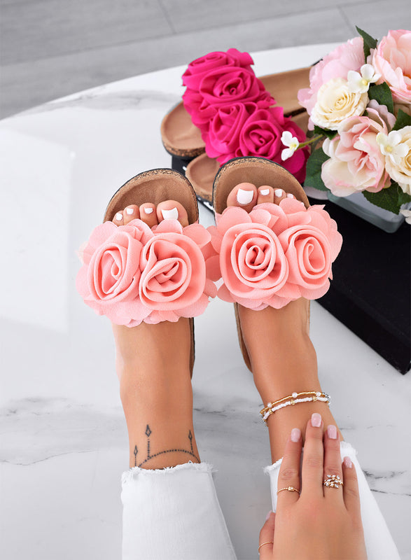 SUMMER - Mules roses avec fleurs appliquées