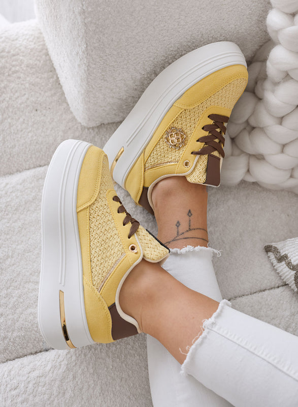 CLARA - Sneakers gialle Platform con Inserti Intrecciati e Dettagli marroni