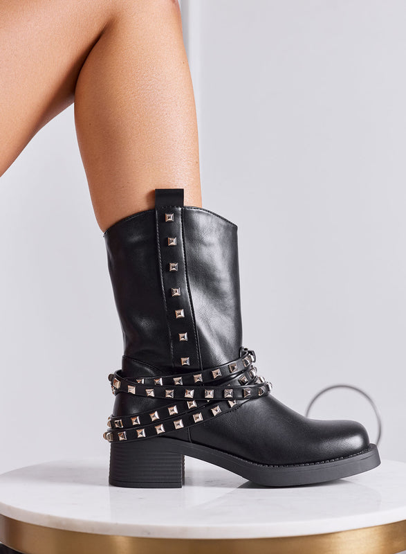 SHEELA - Stivaletti Biker Donna Neri con Borchie