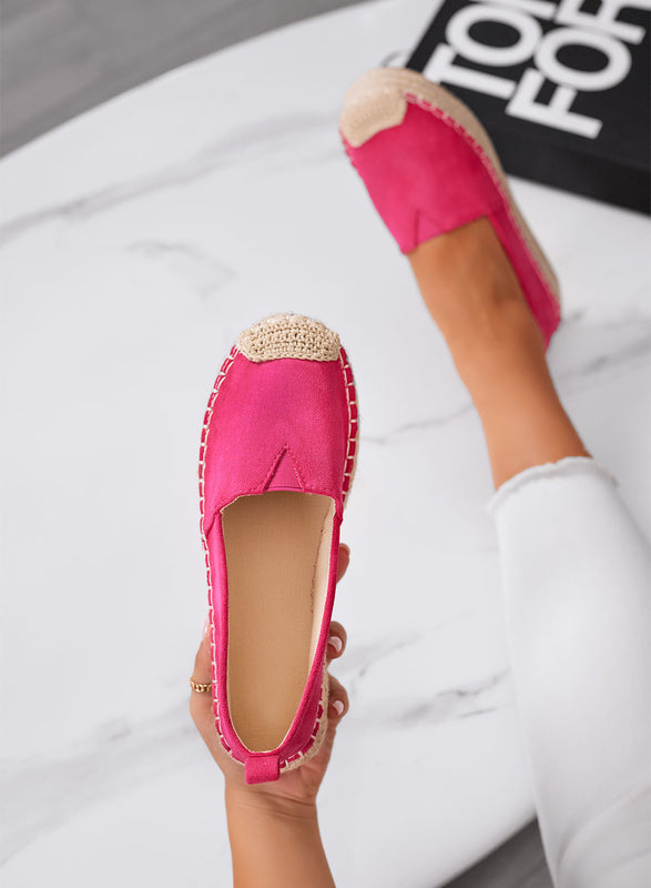 MAGDA - Fuchsia platform espadrilles with crochet toe and rope sole